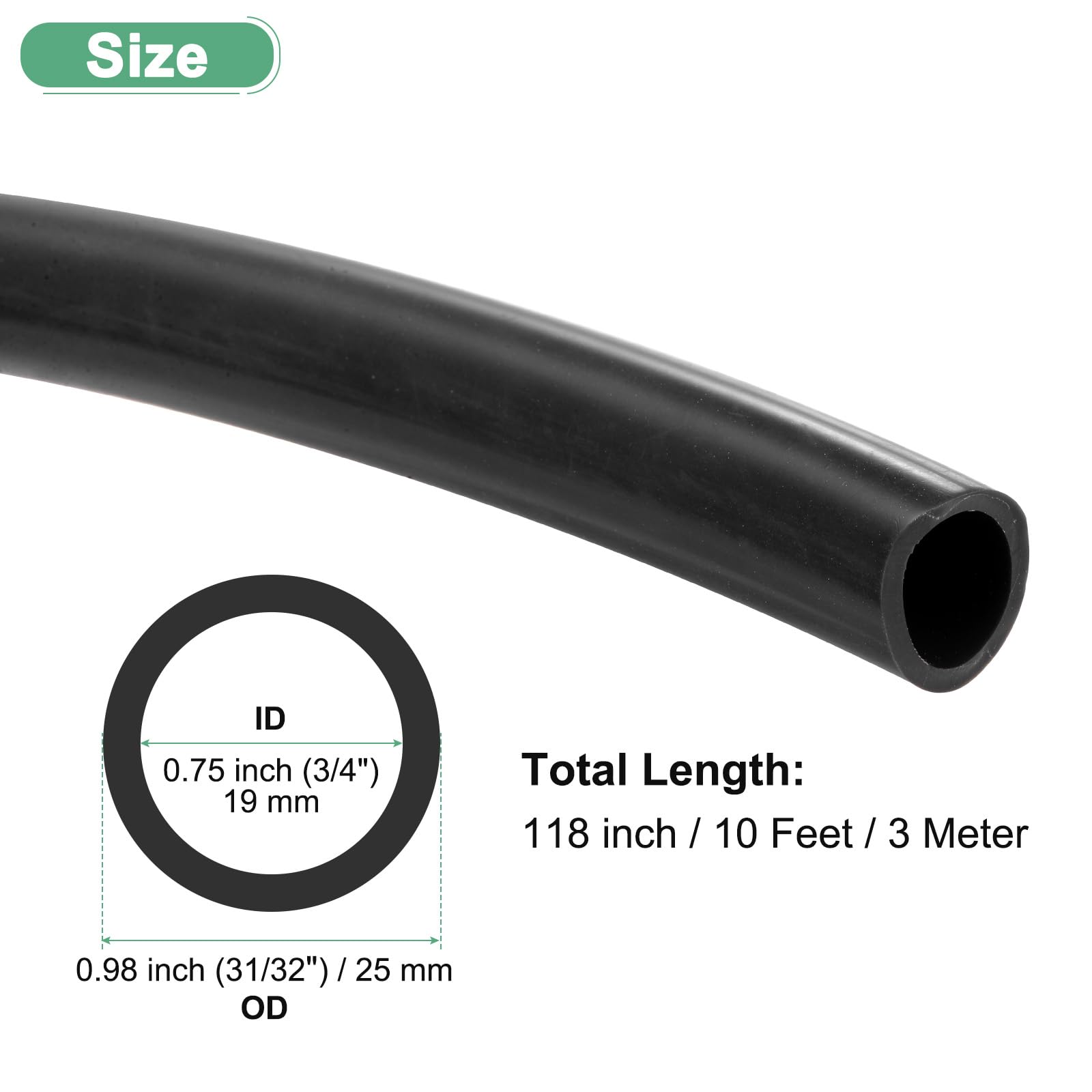 M METERXITY Silikonschlauch, 3/4"(19mm) ID x 31/32"(25mm) OD Flexibler Schlauch, Silikon-Gummischlauch, 10ft Hochtemperatur-Wasserluftschlauch für Pumpe/Flüssigkeitstransfer/Brauen (Schwarz)