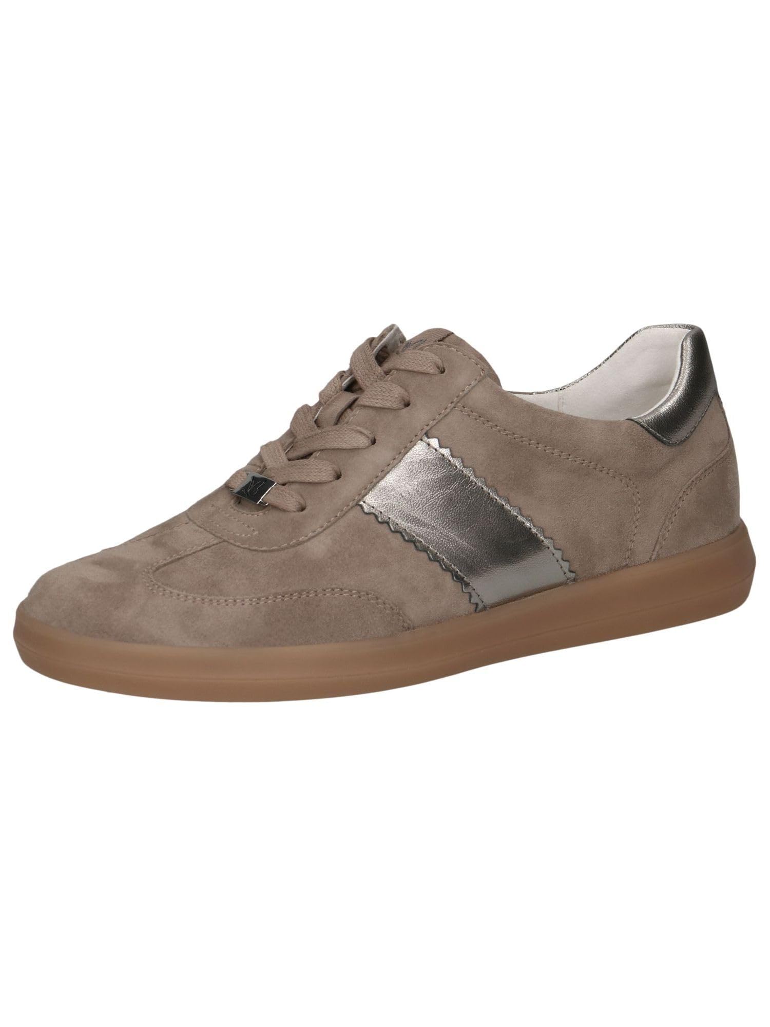 CAPRICE Women's Flat Leather Sneakers Casual, Brown (Mud Comb), 3.5 UK