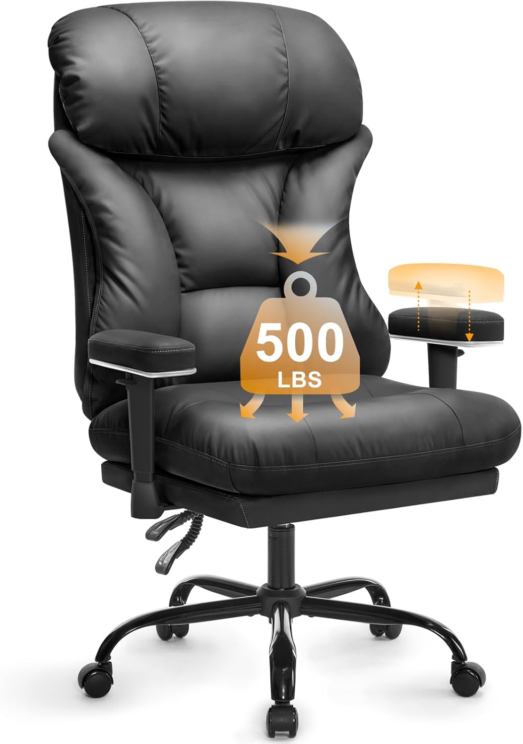 Office Chair, Ergonomic Big and Tall Executive Desk Chair, Breathable Leather Chair with Adjustable Flip-up Armrests, Lumbar Support Swivel Computer Chair with Rocking Function
