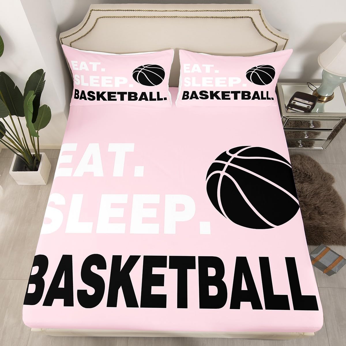Feelyou Basketball Pink Sheet Set Twin Size 4Pcs for Kids Boys Girls Teens image 2