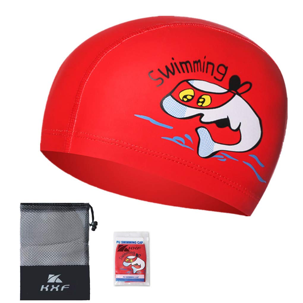 Gorro de natación para niños, de Paciffico, impermeable, de poliuretano, protección para los oídos, elástico, con revestimiento de patrón de dibujos animados, para niños, niñas de 6 a 10 años