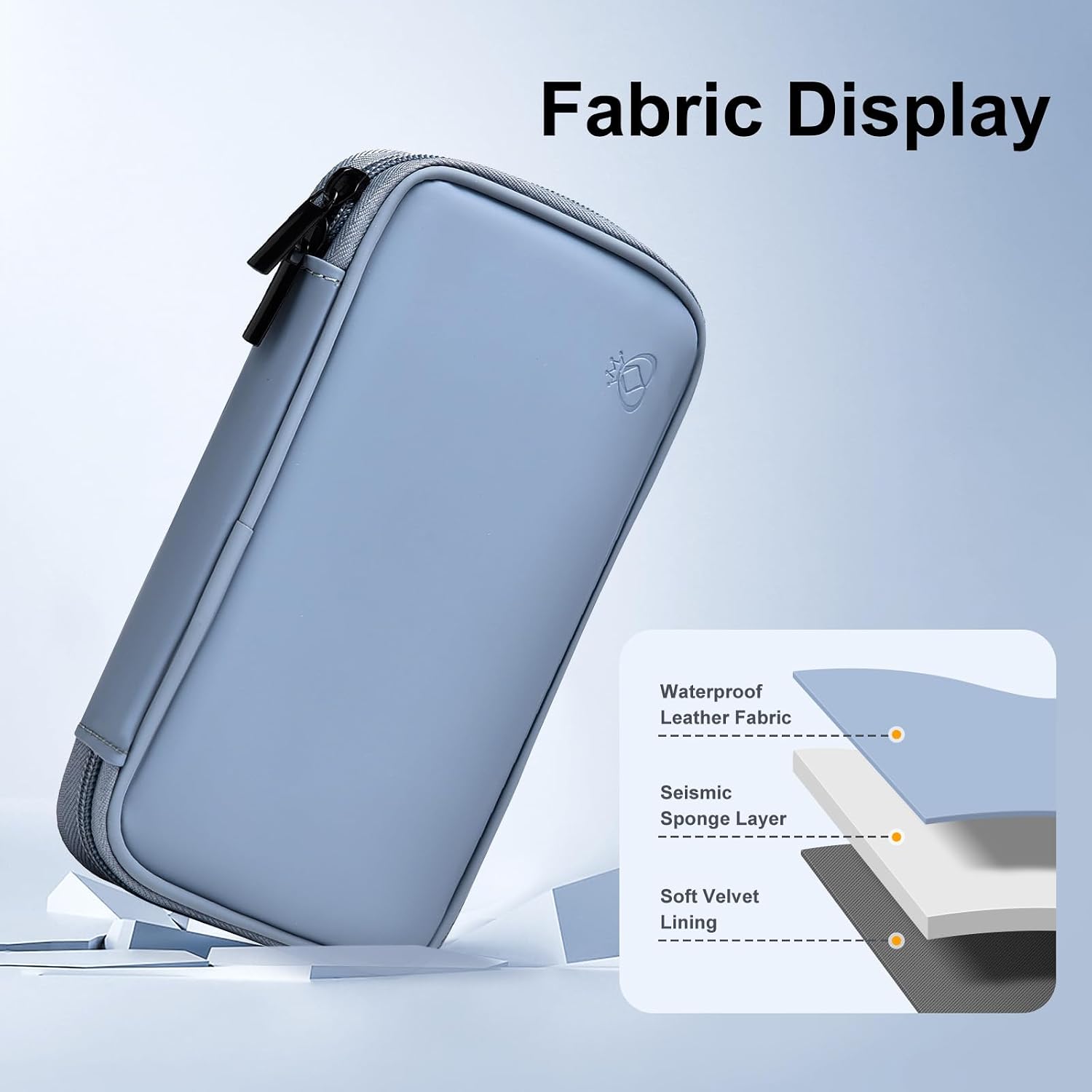 Portable Charger Organizer Travel Case Shockproof Power Bank Bag for Anker/Jackery/RAV/10000mAh Power Bank Leather Electronic Case for PowerCore(Gray&Blue, Single Layer-Small) image 2