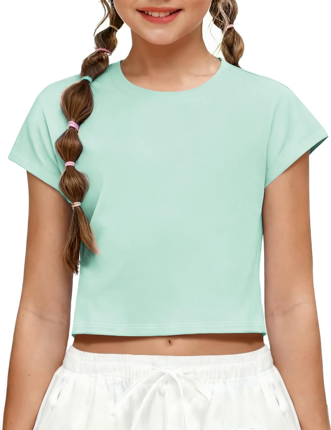 Zaclotre Girls Crop Tops Batwing Short Sleeve T Shirt Quick Dry Drop Shoulder Basic Tees Workout Athletic Shirts