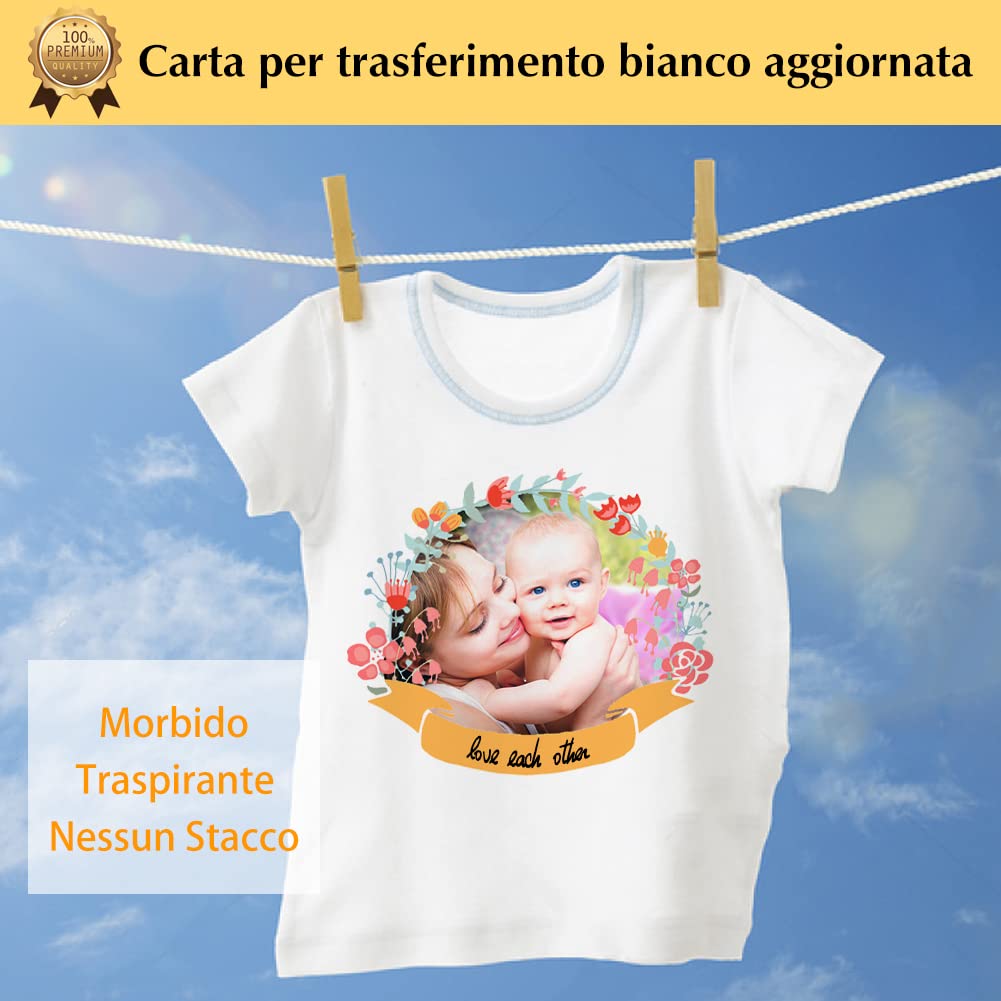 TransOurDream Carta di trasferimento per stampanti a Getto d'inchiostro,Carta termoadesiva per Tessuti Chiari,Non Stampa a Specchio, Fogli DIN A4X10, Carta per Magliette Chiare (I-2-5.0-10)