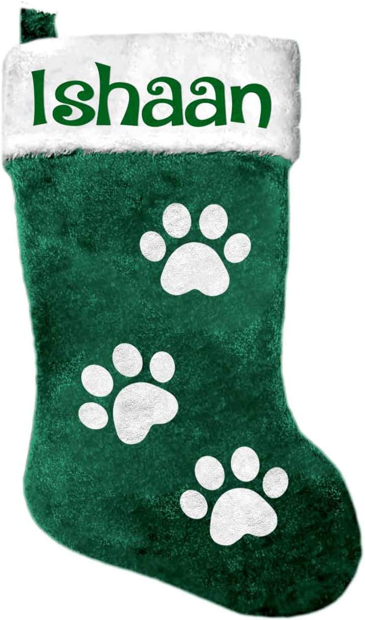 Ishaan Dog Cat Paws Christmas Stocking Faux Fur Red