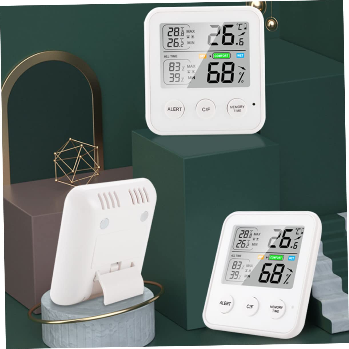 Kisangel 3pièces Thermomètre Numérique Hygromètre Intérieur Multifonction Avec Affichage Température Humidité Horloge Et Calendrier Pour Chambre Le Salon Salle De Bain