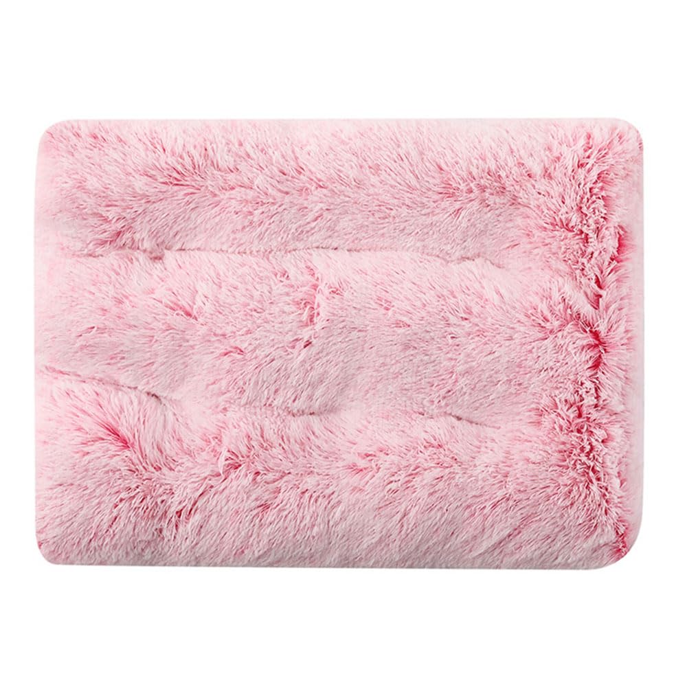 Hiseng Soft Fluffy Dog Bed, Solid Color Self-Warming Cat Bed Washable Square Dog Beds Medium, Plush Anti-Slip Bottom Donut Cat Beds for Indoor Cats (95x65cm,Gradient Pink)