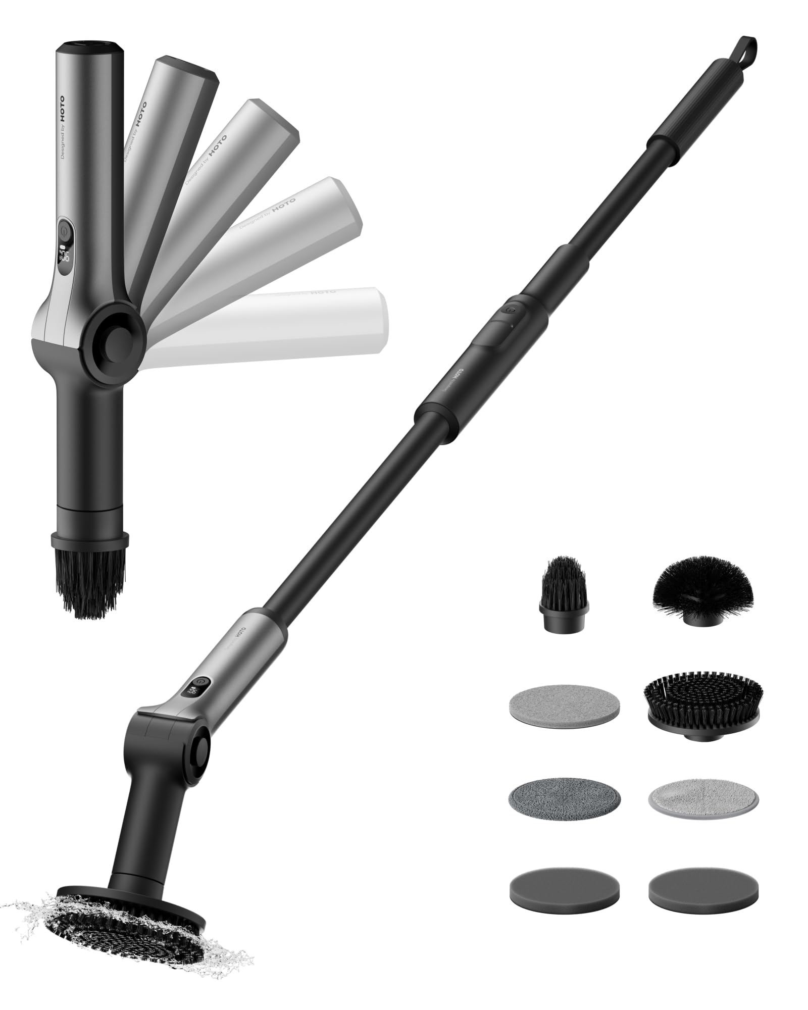 HOTO Flexi™ Cordless Electric Spin Scrubber, Adjustable Angle, Extendable Handle, Smart Display, IPX7 Waterproof, Powerful Cleaning Scrubber with 8