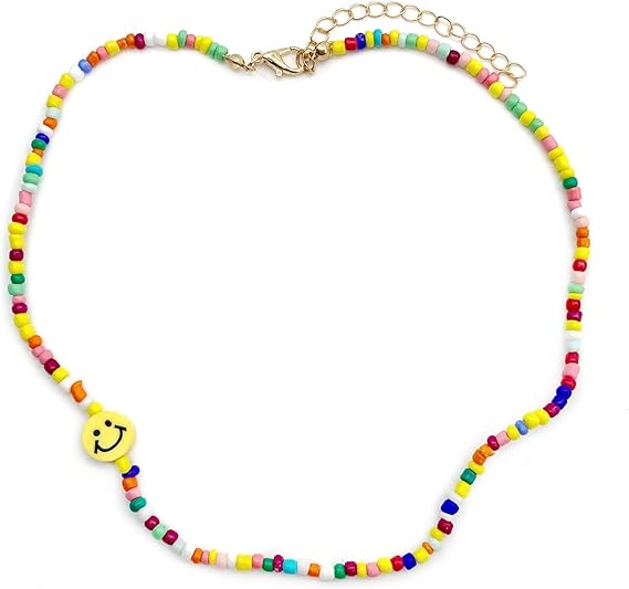 Amazon ビーズネックレス スマイル ニコちゃん レディース カラフル アクセサリー 韓流 K Popアイドル着用モデル 韓国ファッション 人気デザイン ネックレス 通販