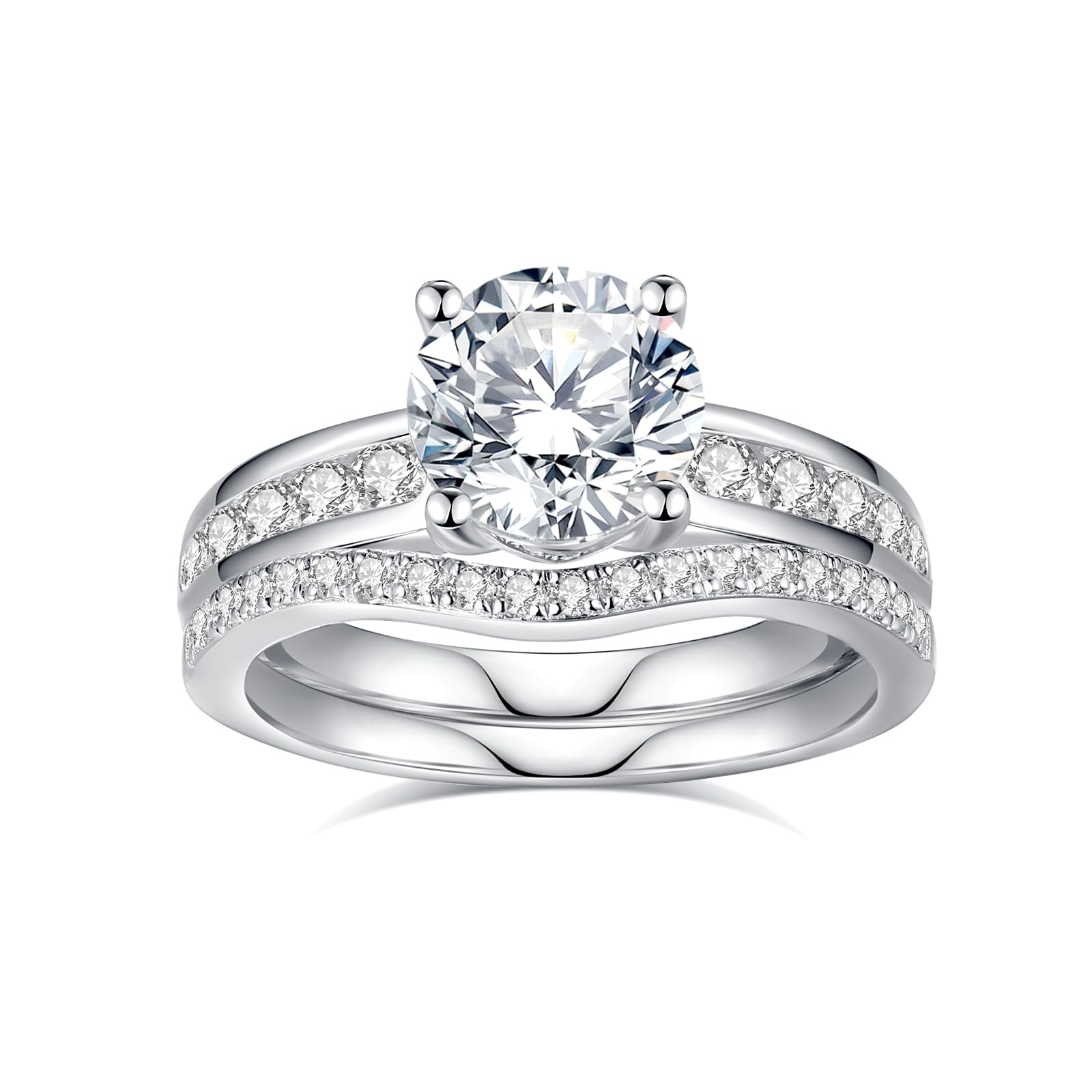 Moissanite Wedding Ring Set for Women 925 Sterling Silver with 18K White Gold Plated D Color VVS1 Clarity Travel Moissanite Engagement Rings Promise