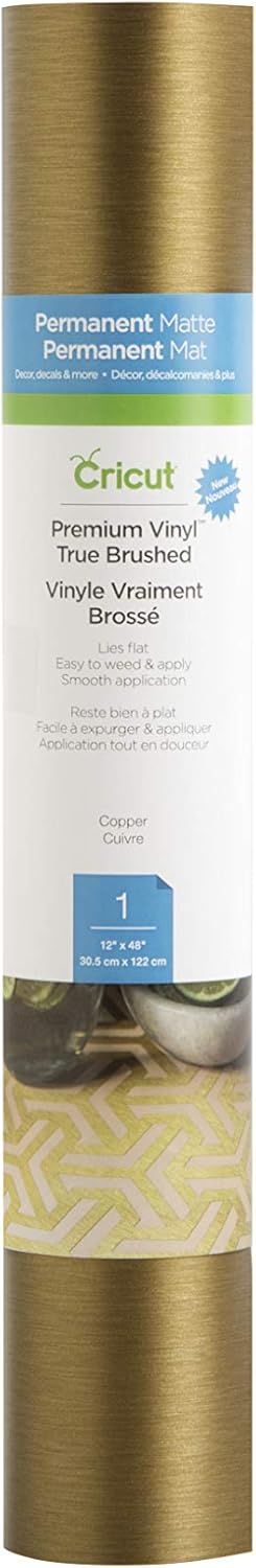 Cricut Premium Vinyl - Permanent, 12” x 48” Adhesive Decal Roll - Brushed Copper