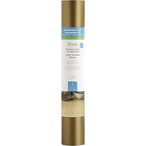 Cricut Premium Vinyl - Permanent, 12” x 48” Adhesive Decal Roll - Brushed Copper