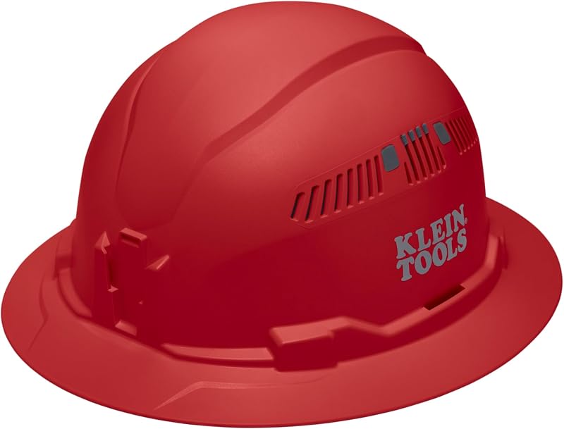 Casco Klein Tools, ventilado, estilo ala completa, banda para el sudor acolchada, autoabsorbente y resistente a los olores