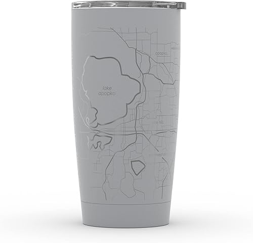 Miniatura 2 de Well Told Vaso de café aislado con mapa de Orlando Florida grabado, taza de acero inoxidable grabada (20 onzas, gris muelle) vaso aislado con mapa