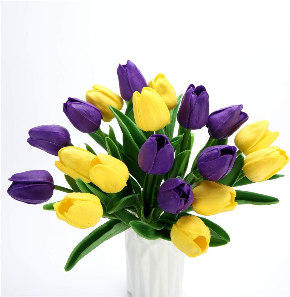 YATUOPNG Artificial Plant In Pot-Real-Touch Tulip Flowers Home Wedding Party Decor(Yellow and Purple)