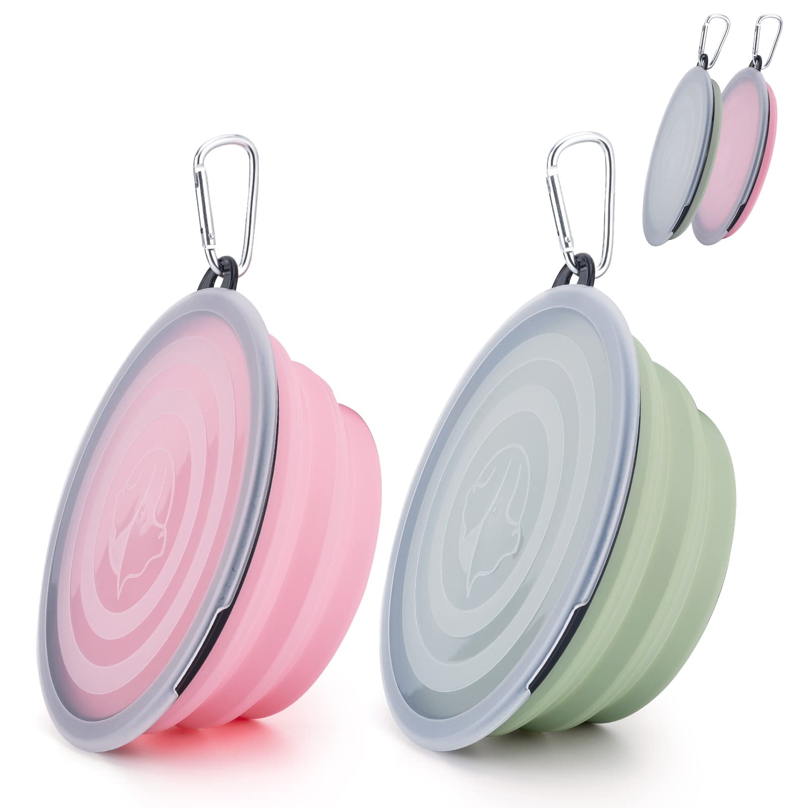 SLSON Dog Bowls Pet Collapsible Bowl with Cover Lids,2 Pack Dog Travel Bowls Portable Foldable Cat Water Dish Bowl for Pets Walking Parking Camping (Fairy Pink and Sprout Green, Large)