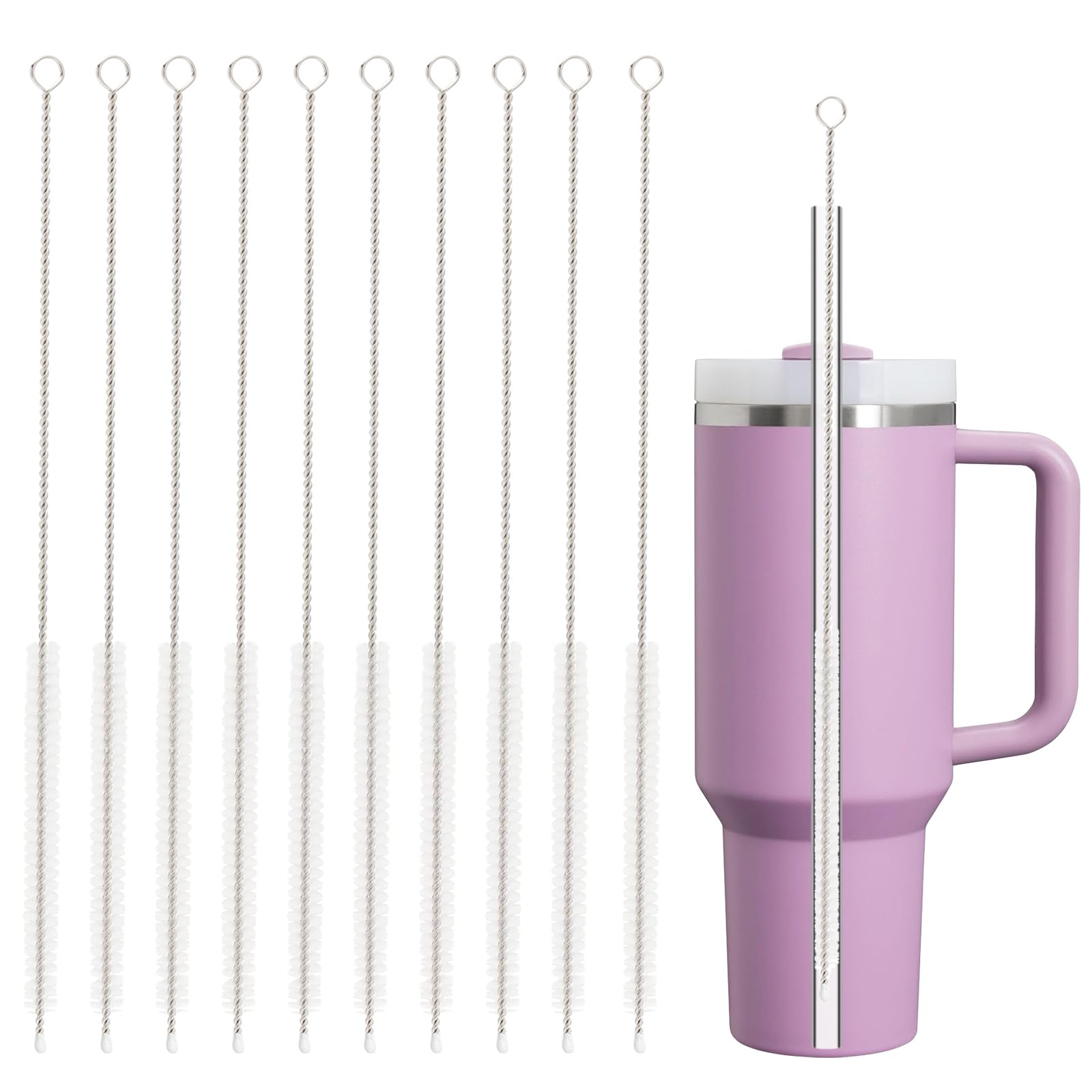 Straw Cleaner Brush for Stanley, 10Pcs Reusable Extra Long Straws Cleaning Brush for 14oz 20oz 30oz 40oz Stanley Mug, Cleaning Brushs for All Plastic, Glass, Stainless and Silicone Straw