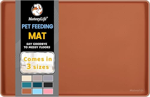 MateeyLife Tapete de silicona para comida para gatos y perros para pisos, impermeable, 22 x 14 pulgadas, tapete para comida y agua, tapete de