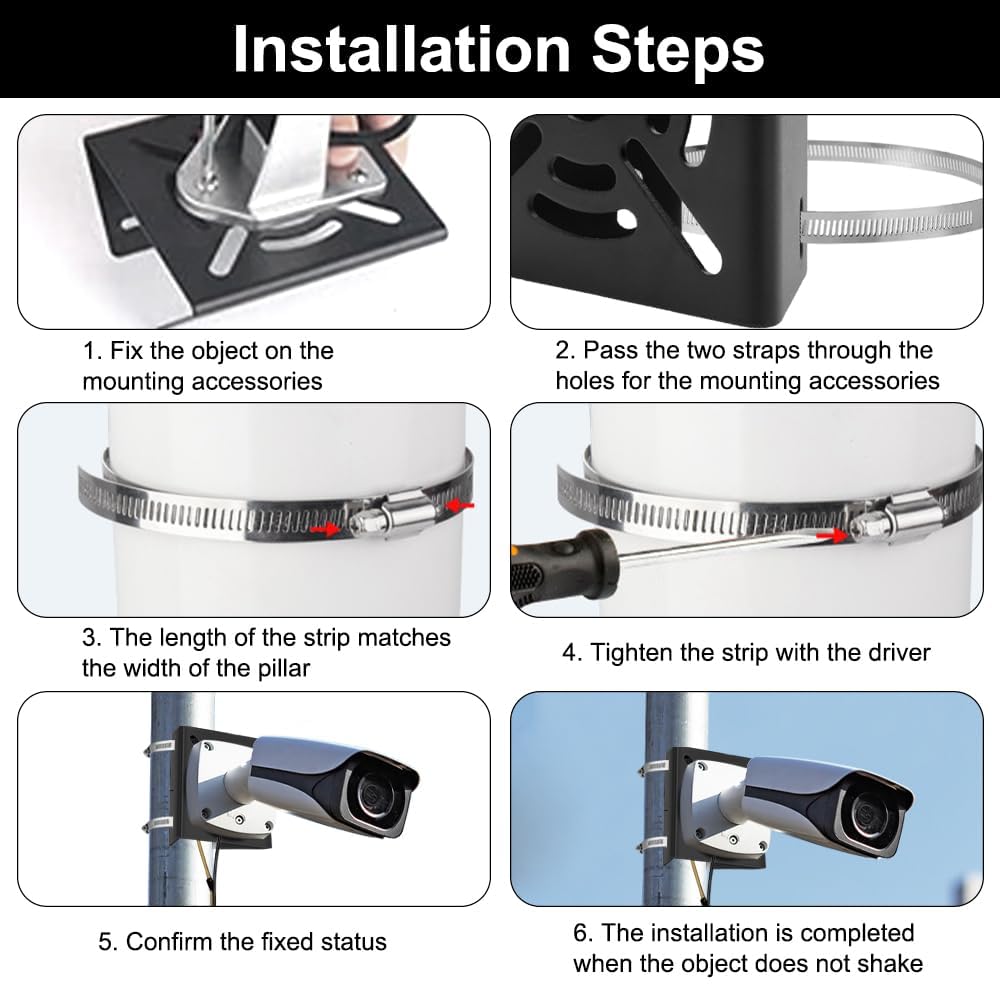 Universal Vertical Pole Mount for CCTV,Stainless Steel Mounting Corner Bracket,Metal Mounting Bracket with 2 Loops,Weatherproof Corner Mount for Security Camera Solar Panels and Outdoor Devices - Image 4