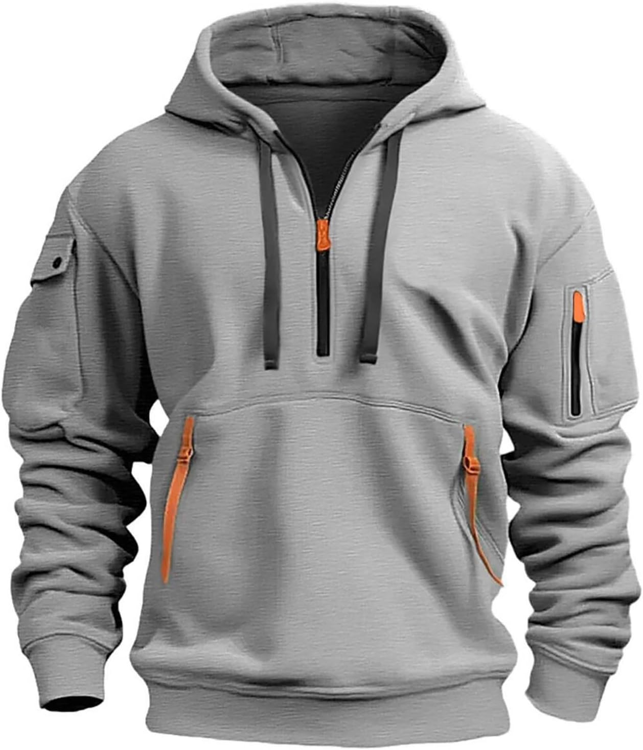 Hoodies for Men Quarter Zip Fleece Lined Work Tactical Cargo Sweatshirts Jacket Loose Fit Workout Pullover Hoodie