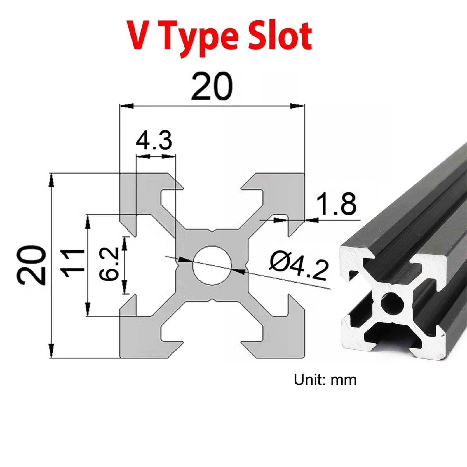 Perfil de extrusión de aluminio con ranura en V 2020 de 20 x 20 mm, riel lineal para banco de trabajo, valla industrial, estante de gabinete, riel extruido duradero, perfecto para proyectos de