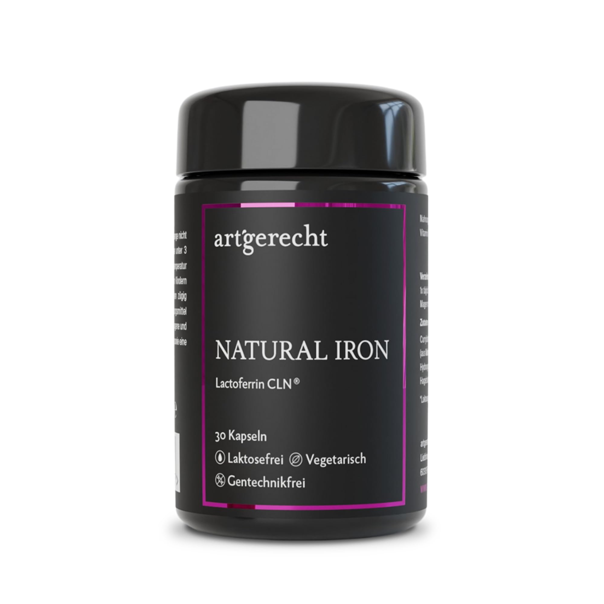 Natürliches Eisen mit Lactoferrin CLN® & Vitamin C | 30 Kapseln | optimale Eisenaufnahme & gute Verträglichkeit | Eisenpräparat bei Eisenmangel | Ohne künstliche Zusätze | NATURAL IRON