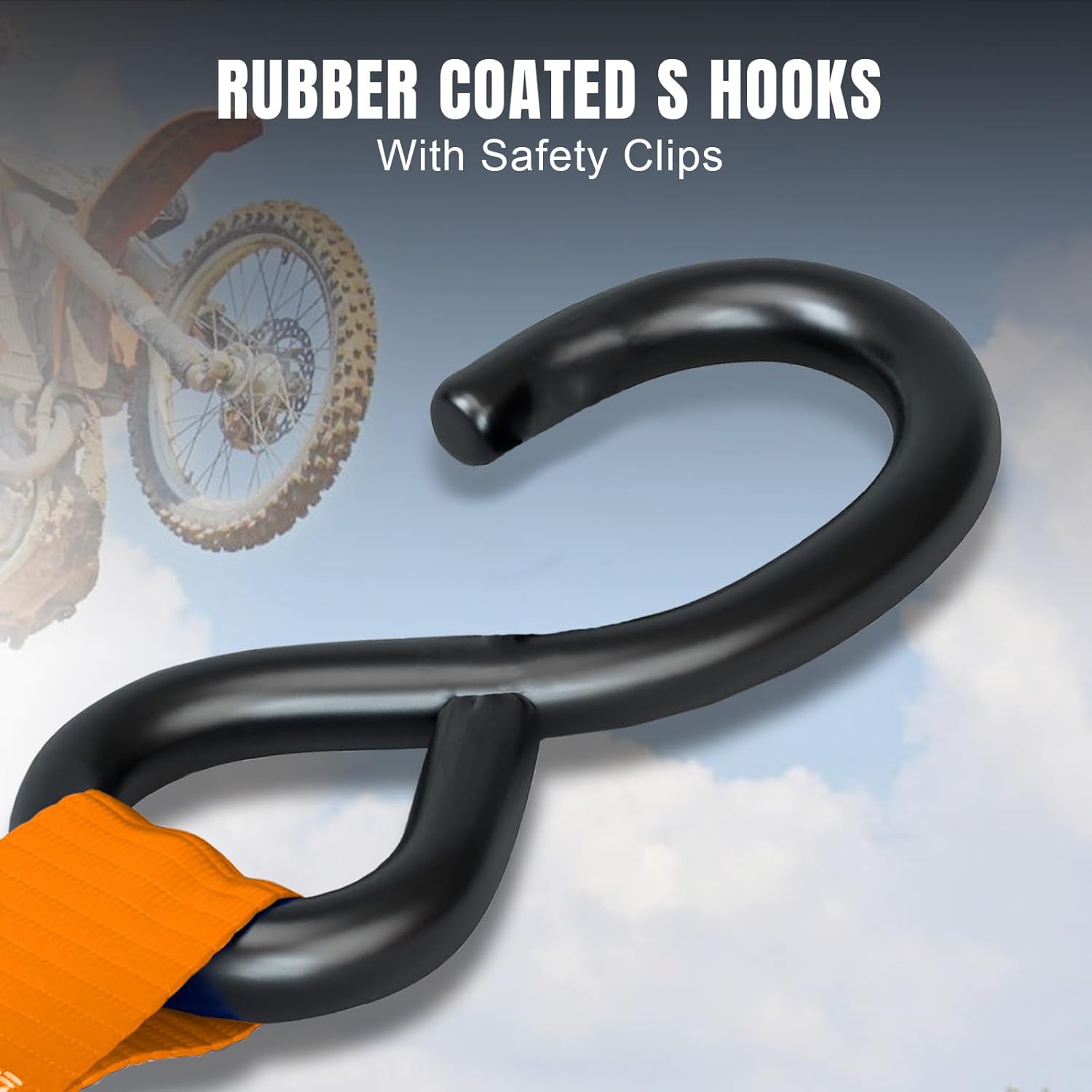 Ratchet Tie Down Straps Set,1500 lbs Break Strength,1" x 15' Heavy Duty Ratchet Straps with 4X Soft Loops Padded Handles Coated S Hook, Fits for Moving Appliances Motorcycle ATV Truck,Orange - Image 3