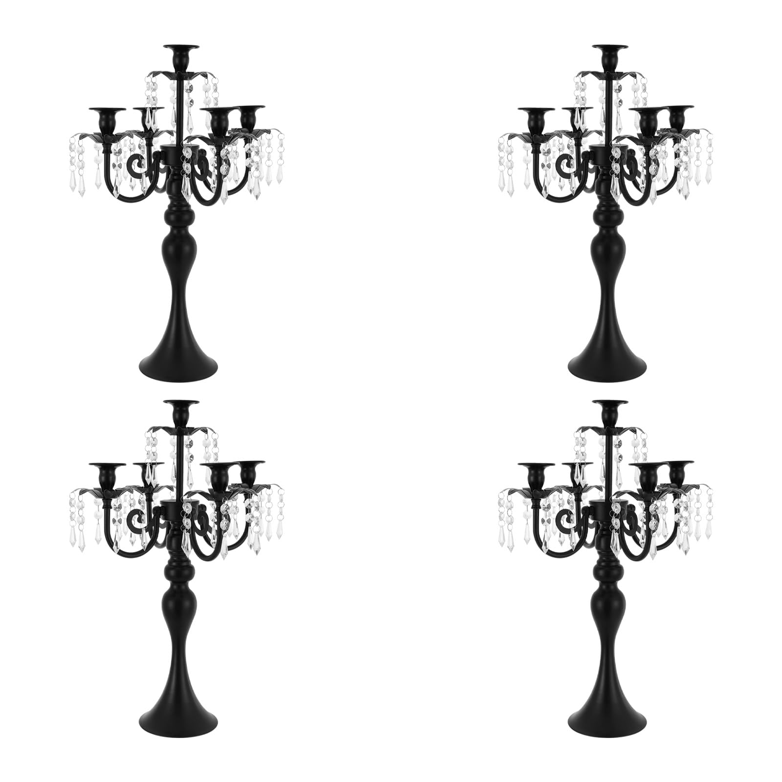 4 portacandele a 5 bracci in ferro con ciondolo in vetro, altezza 52 cm, larghezza 36 cm, candelabri, candelabri, candelabri, candelabri, per candele coniche, feste, matrimoni, tavolo, decorazione da