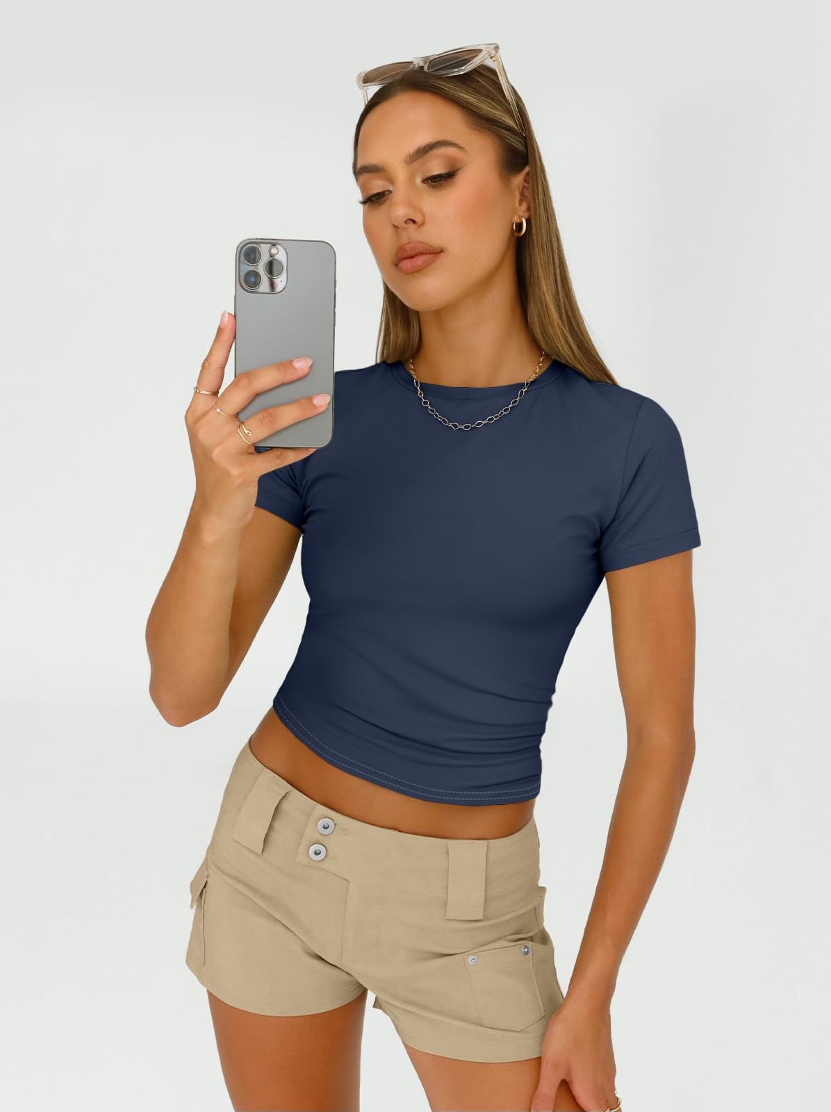AUTOMET Chemises 3 pièces à manches courtes pour femme - Hauts basiques - Coupe ajustée - Vêtements style Y2k