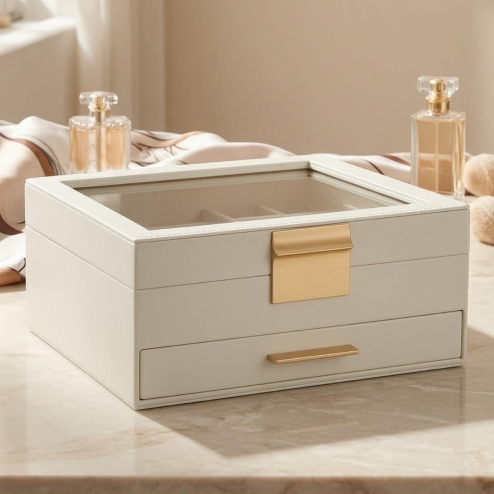 predolo Joyero con Cajón Ahorra Espacio, Resisn a los Arañazos, Joyero con Tapa, para Dormitorio, Mujeres