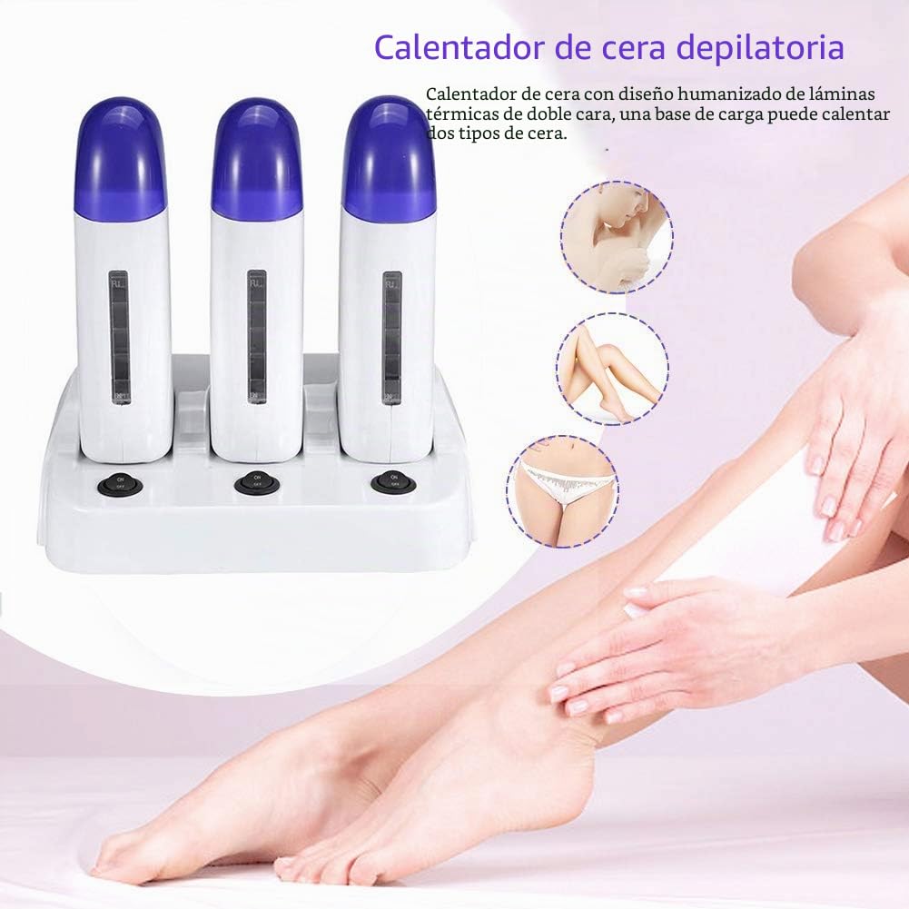 Triple - Calentador de cera para depilación profesional roll on dispositivo, cartuchos de cera depilación