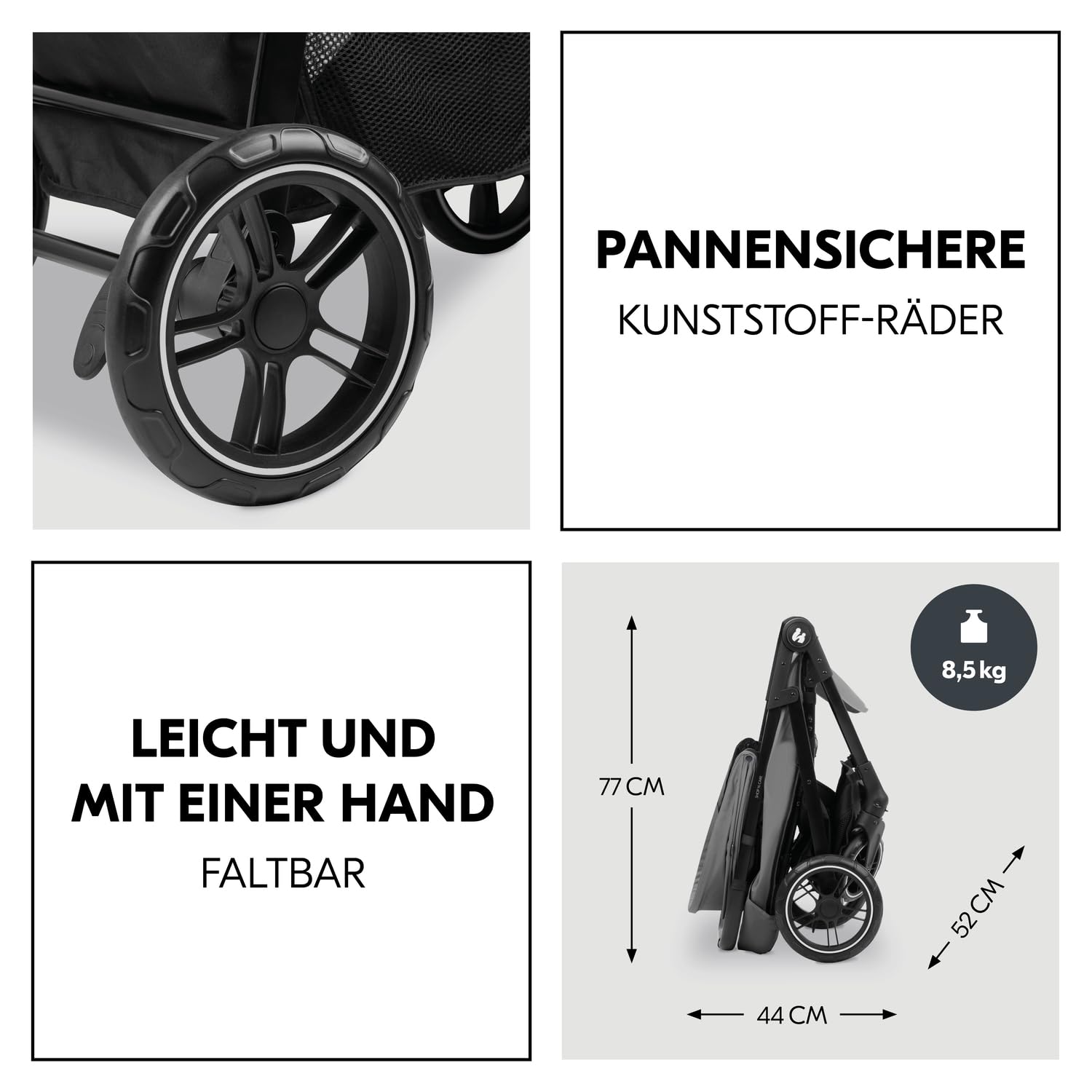 Hauck 3in1 Kinderwagen Set Shop N Care Trio inkl. Buggy, Babywanne, Babyschale, bis 22 kg, UV-Schutz 50+, Grau