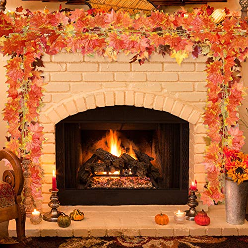 Cqure 12 Pack Fall Leaf Garland, Hanging Vines Garland Artificial Fall Maple Leaves Garland Thanksgiving Decor For Home Wedding Fireplace Party #TOP3