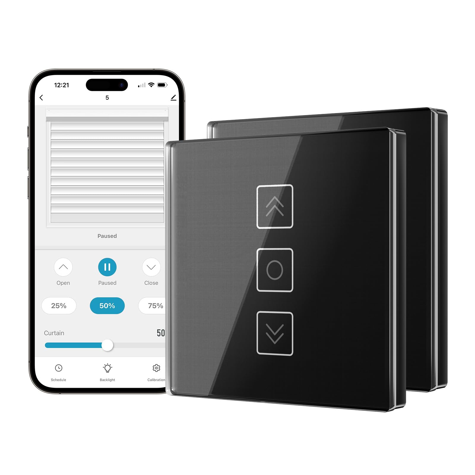 Interruptor de Persianas Wifi Porcentual 80x 80mm, Interruptor de Persiana Inteligente Control por Smart Life, Compatible con Alexa/Google Assistant, Requiere Cable Neutro