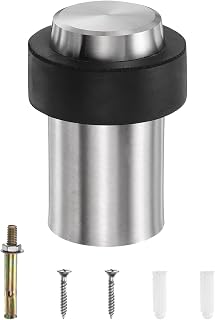uxcell Cylindrical Door Stopper, 2.4" Height Door Stops with Rubber Bumper, Stainless Steel Floor Mount Wall Protector with Screws for Bottom of Doors, Bedrooms, Bathrooms, Silver