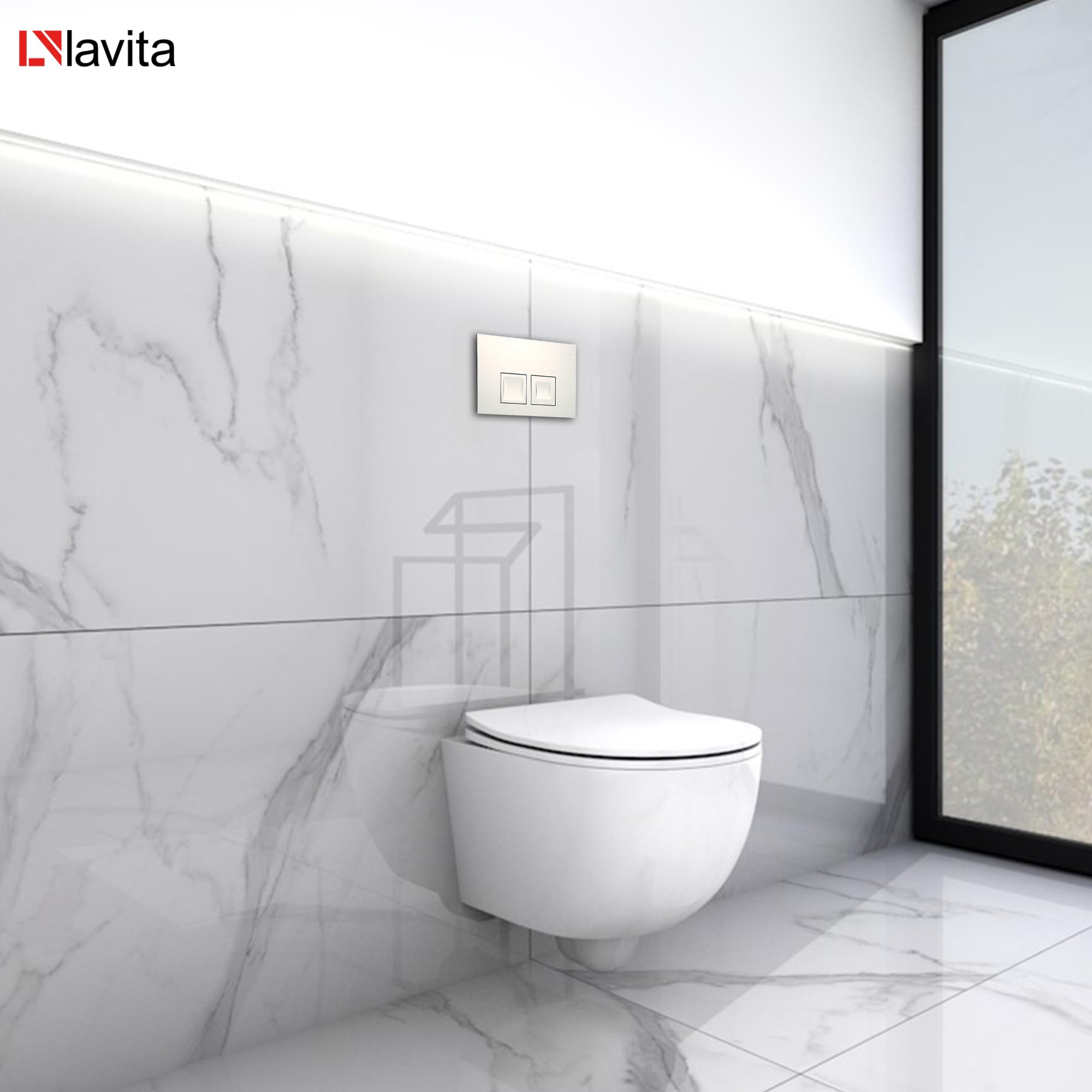 Lavita Duofix Basic Vorwandelement + Wand Tiefspül WC Brava Weiß Spülrandlos + WC Sitz + Bedienplatte Delta 25 Weißer Knopf Komplettset Unterputz Spülkasten Toilette Komplett Sett WC