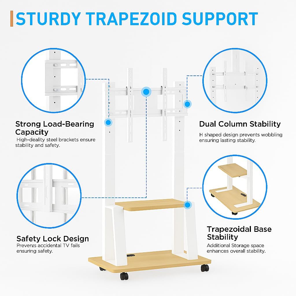 Supporto TV mobile per TV da 32-80 pollici, carrello TV mobile con presa di corrente, supporto TV da esterno con ruote, supporto portatile per TV LCD OLED 4K piatto/curvo max VESA 600x400 mm