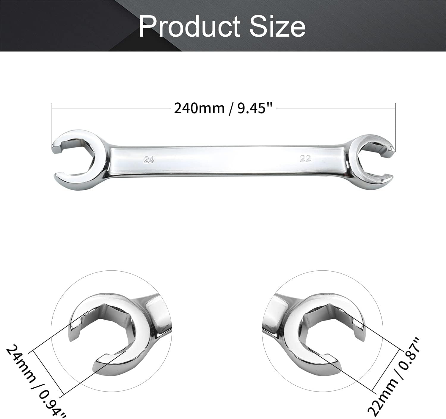 Utoolmart Flare Nut Wrench, 22mm x 24mm Metric Double Open End, 3Pcs