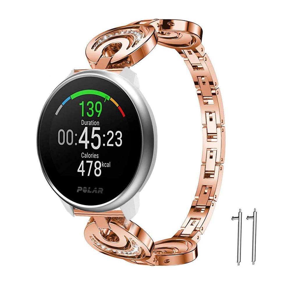 LvBu Cinturino In Acciaio Inox Con Strass Per Polar Ignite - Bracciale Di Lusso Oro Rosa - 5