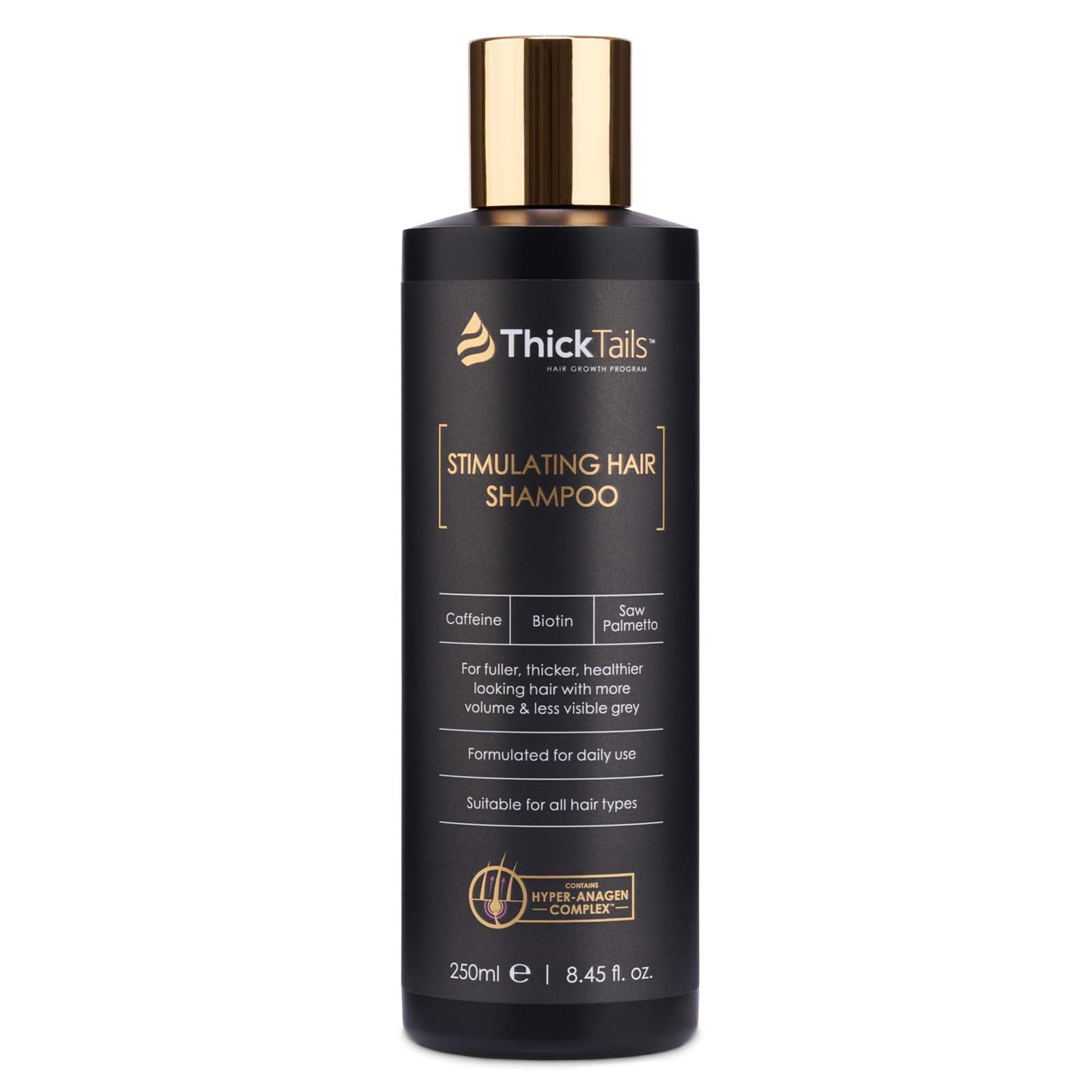ThickTails Hair Growth Shampoo for Women with Caffeine, Biotin & Saw Palmetto – Sulphate-Free Thickening Shampoo for Fuller-Looking Hair, Stronger-Feeling Strands & Scalp Vitality Support, 250ml