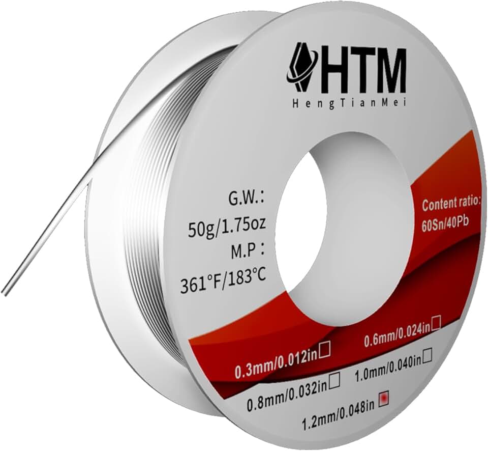 HengTianMei Fio de solda de chumbo de estanho de baixa temperatura com núcleo de resina 60/40, para dispositivos eletrônicos de solda (1,2 mm/50 g)