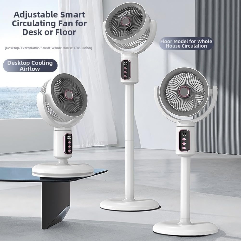 Primevolve Ventilatore da terra oscillante portatile bianco senza fili ricaricabile tramite USB, oscillazione a 180°, con telecomando, silenzioso, motore brushless, circolatore d'aria per casa e