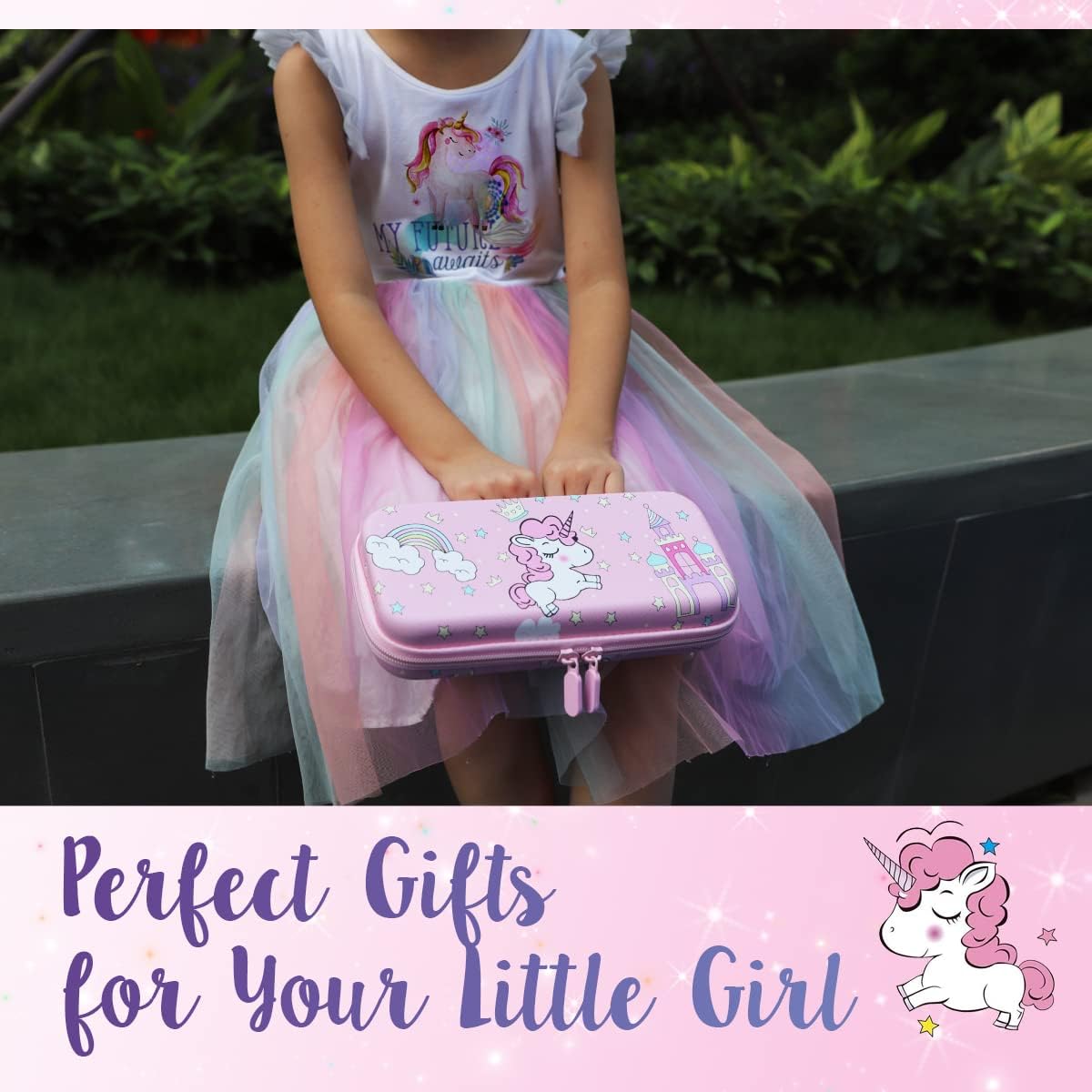 Pink Unicorn Carrying Case Compatible with Nintendo Switch Lite with Crystal Glitter Soft Protective Case Cover+Screen Protector+Stickers, Hard Storage Case Accessories Kit for Girls Birthday Gift - Image 3