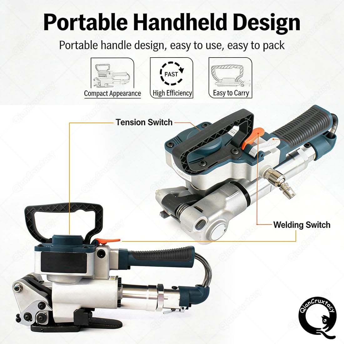 Máquina Flejadora Neumática Portátil Automática, Presión Máxima De 0.8 Mpa, Tiempo De Soldadura Ajustable De 2-5 Segundos, Ideal para Cartón, Madera Y Sectores Industriales