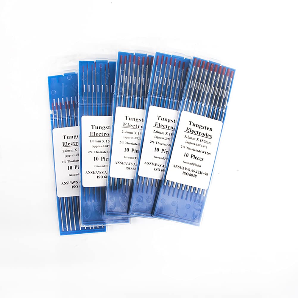 SUSEMSE TIG Welding Electrodes Tungsten WT20 Red 2% Thoriated Oxide Electrode 10-Pack Tip 1.0/1.6/2.4/3.2 X175mm (2.4)