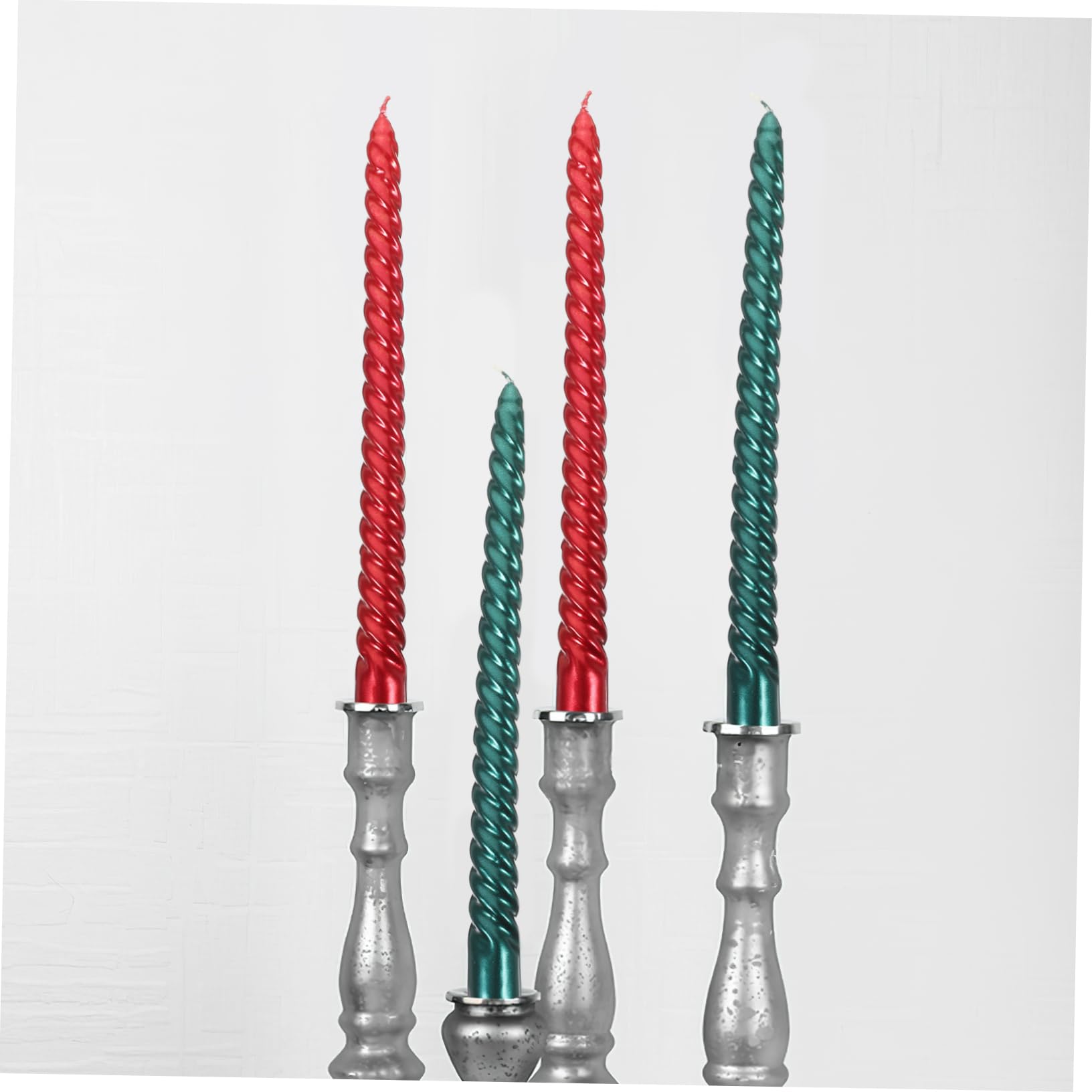 GARVALON 12pezzi Candele Lunghe Decorative Spirale Candele Taper Per Matrimonio e Occasioni Speciali Rosse e Verdi Per Decorazioni Festive e Romantiche