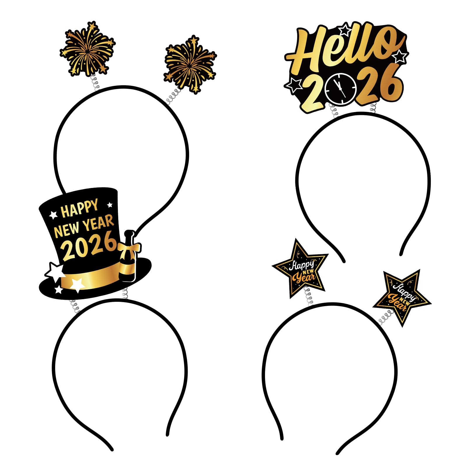 R1chyK1ng 8PCS Happy New Year Headband 2026 –New Year's Eve Head Boppers Headwear NYE Countdown Party Supplies Decorations