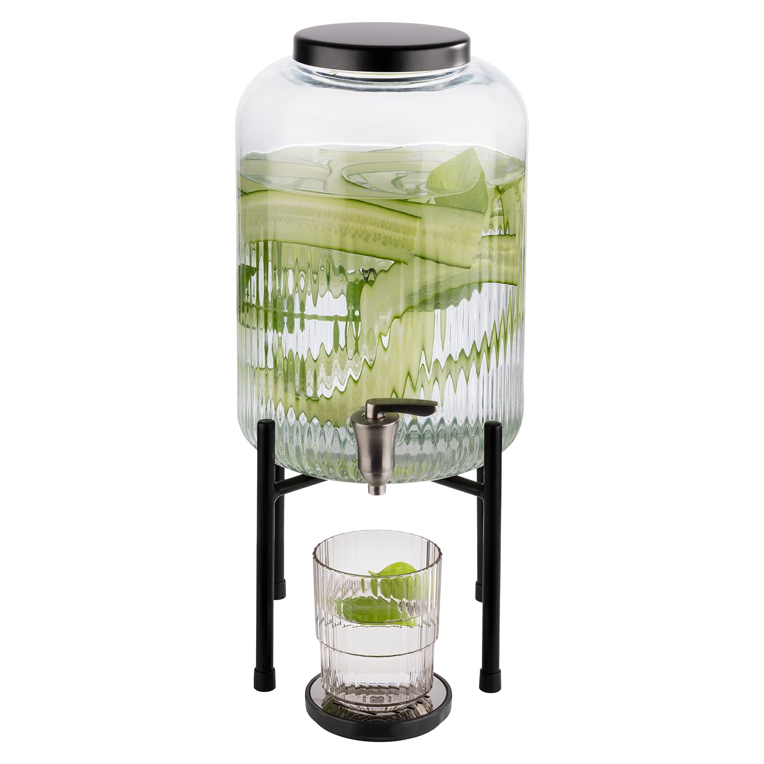 APS 10450 Getränkespender "INDUSTRIAL", 7 Liter, Glasbehälter, Edelstahl Zapfhahn, Anitrutschmatte aus Silikon