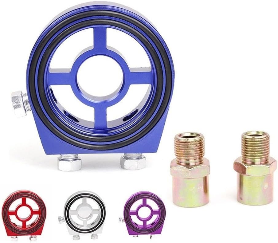 Versatile Aluminum Alloy Oil Filter Sandwich Plate Adapter With Dual 1/8 NPT Ports For Oil Pressure And Temperature Sensors, Compatible With M22 M20 3/4 UNF For Car And Truck Fitment(Blue)