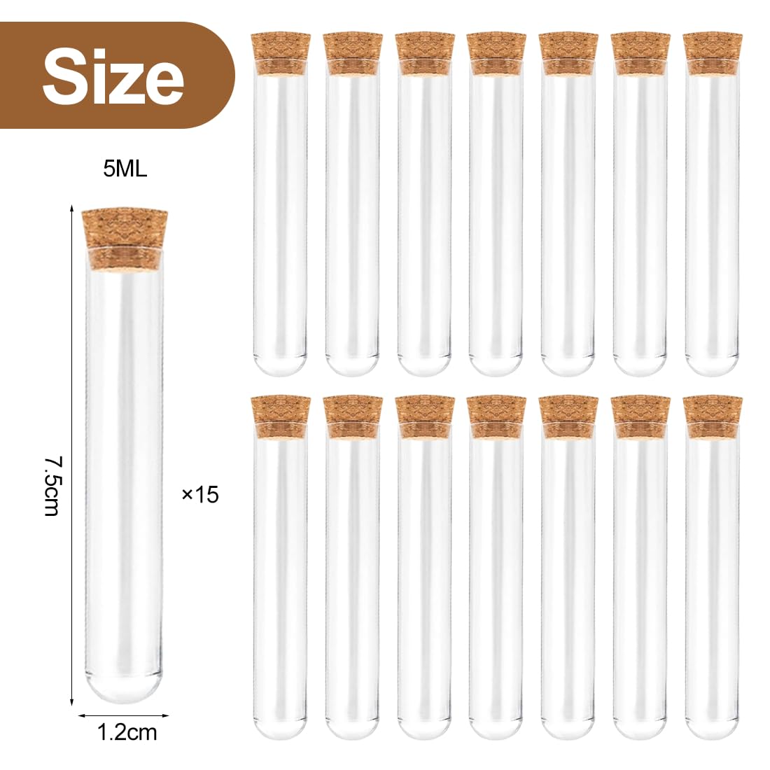 Provette Plastica Trasparente Con Tappo 15 Pezzi 12Mm×75Mm Per Esperimenti Scientifici